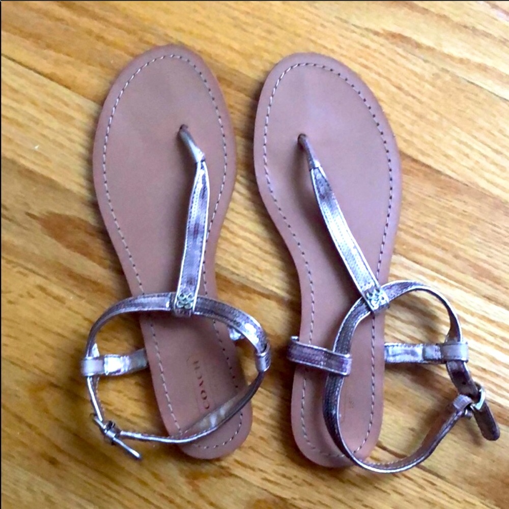 New NWT COACH LEATHER SEQUIN SANDAL SILVER 8